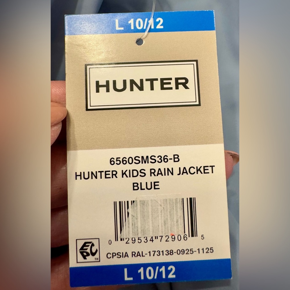 NWT Hunter Light Blue Kids Hooded Fleece Lined Raincoat Unisex Size 10/12 - Picture 9 of 9